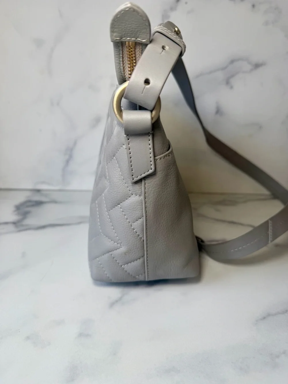 NEW Radley London Quilted Crossbody Bag Gray Herringbone Leather Dog Charm